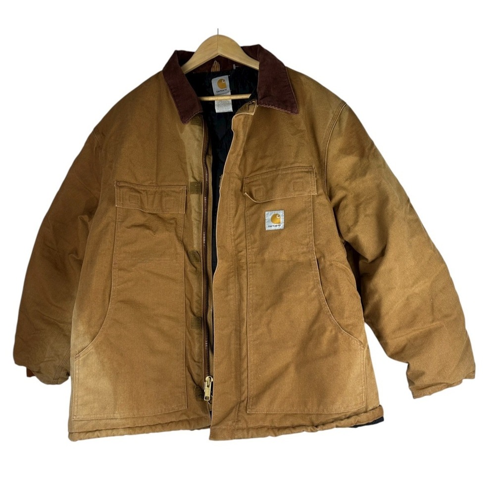*Flawed Carhartt Arctic Duck Coat 2XL Quilt Lined Corduroy Collar USA C003 BRN - Picture 3 of 16
